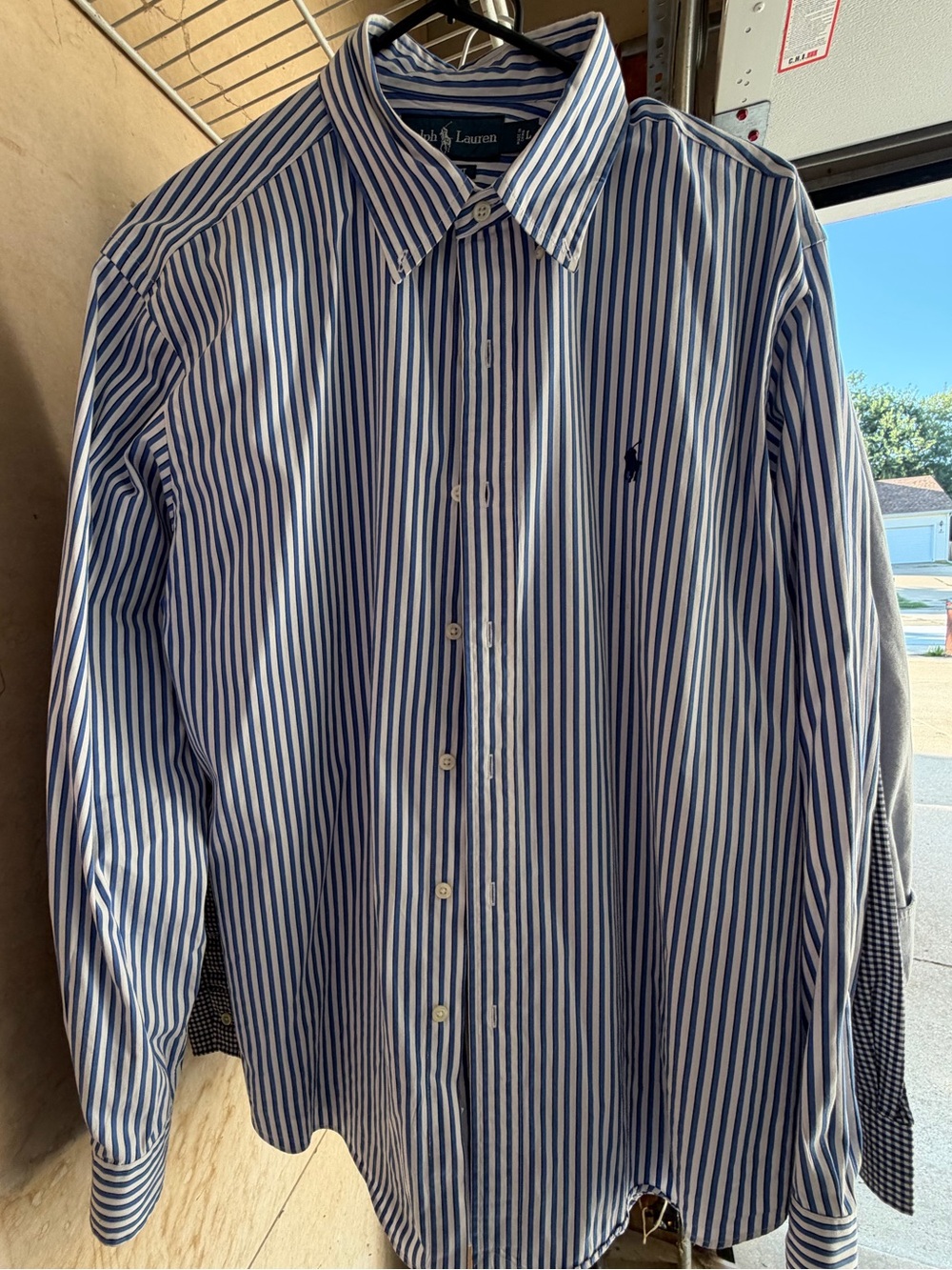Ralph Lauren Blue & White Vertical Stripe Cotton Dress Shirt